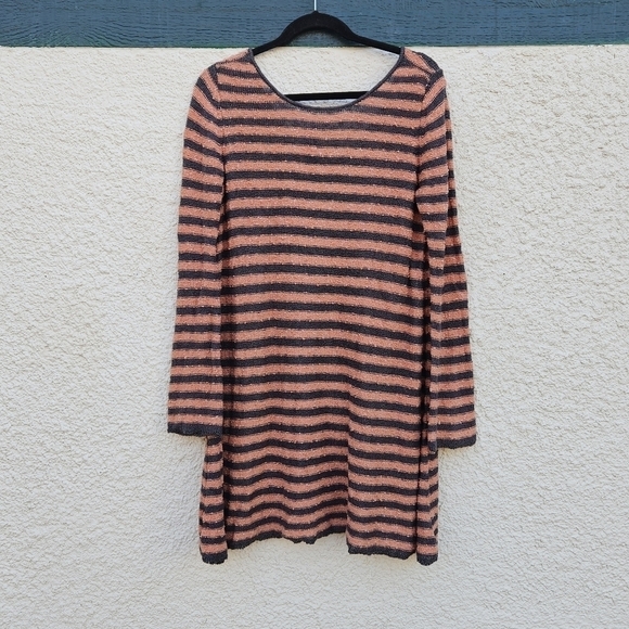 Free People gray and peach Counting Stripes swing tunic medium - Picture 1 of 5